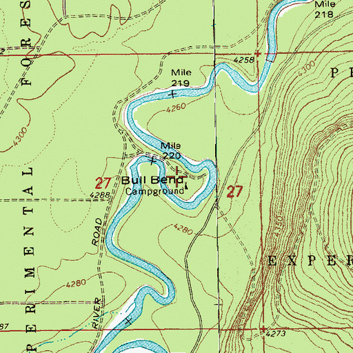 Topographic Map of Bull Bend Campground Boat Launch, OR
