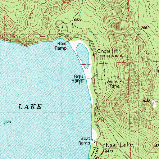 Topographic Map of Cinder Hill Campground Boat Ramp, OR