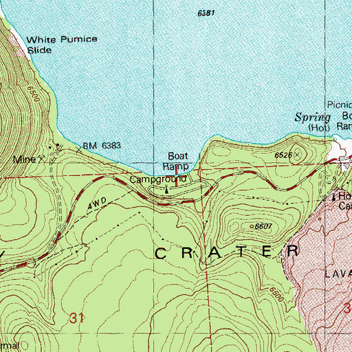 Topographic Map of East Lake Campground Boat Ramp, OR