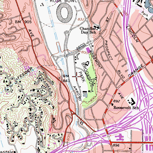 Topographic Map of Brookside Park, CA