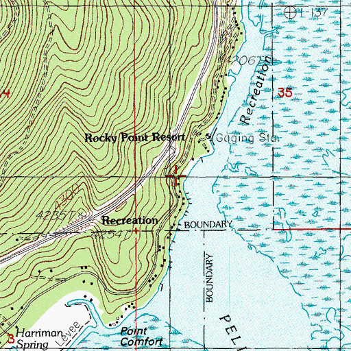 Topographic Map of Rocky Point Resort Boat Launch, OR