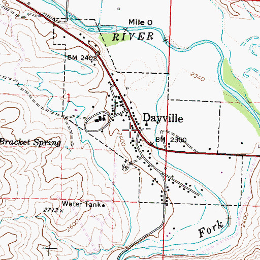 Topographic Map of Dayville Library, OR