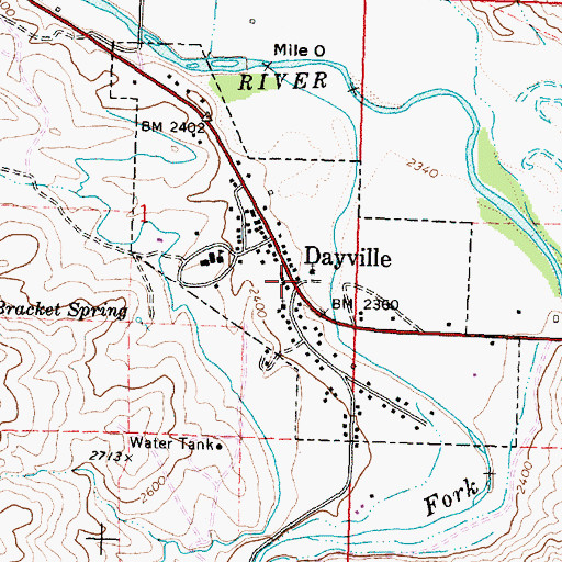 Topographic Map of Dayville Public Works Department Office, OR