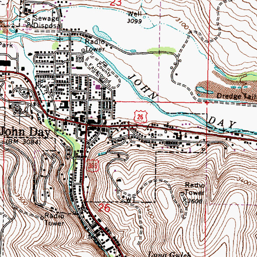 Topographic Map of John Day City Hall, OR