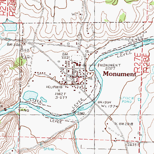 Topographic Map of Monument Public Works Department Office, OR