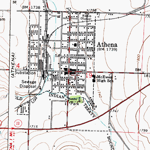 Topographic Map of Athena Public Library, OR