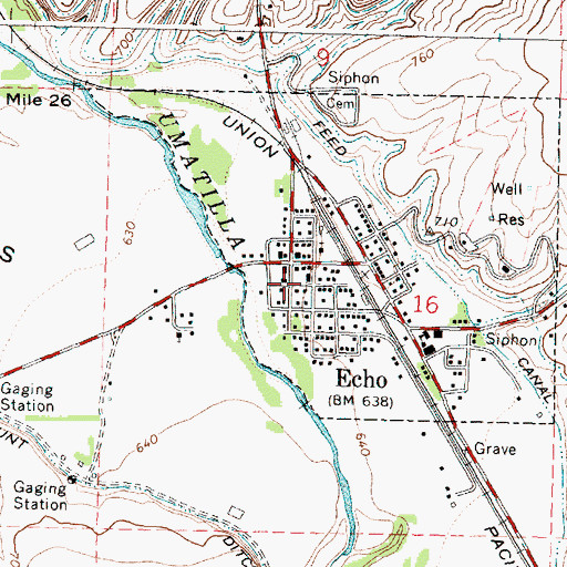 Topographic Map of Echo Public Library, OR