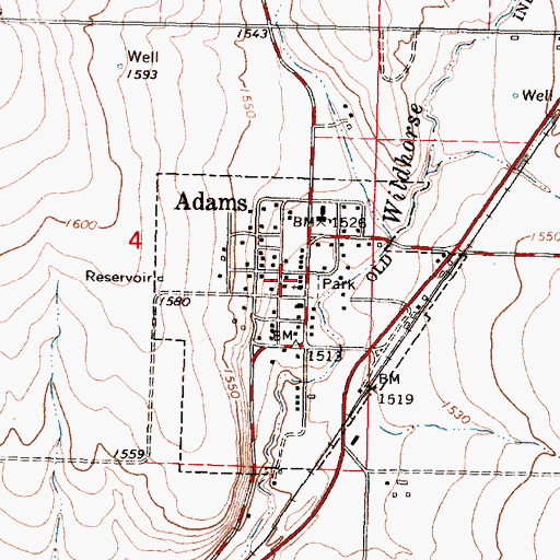 Topographic Map of Adams Public Library, OR