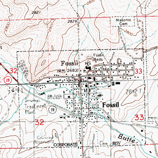 Topographic Map of Fossil Public Works, OR