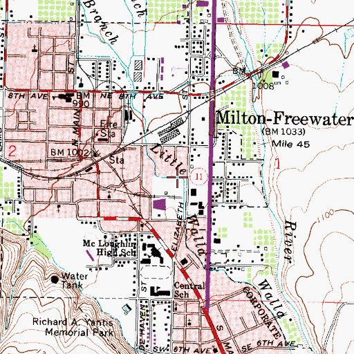 Topographic Map of Department of Motor Vehicles Milton Freewater, OR