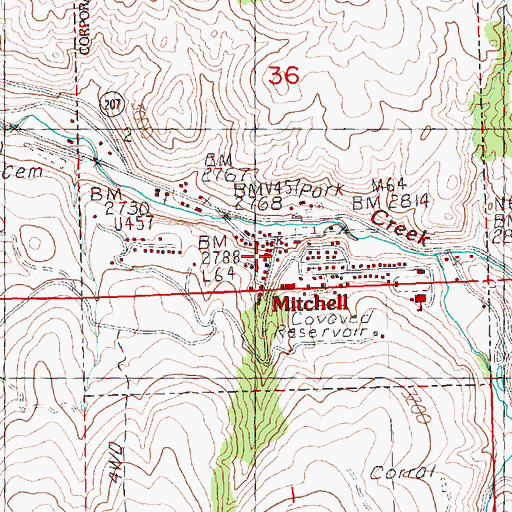 Topographic Map of Mitchell Justice Court, OR