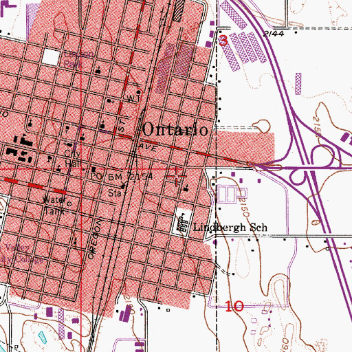 Topographic Map of Greyhound Bus Station Ontario, OR
