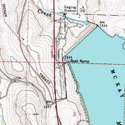Topographic Map of McKay Creek North Boat Ramp, OR