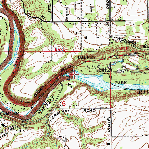 Topographic Map of Dabney State Park Boat Ramp, OR