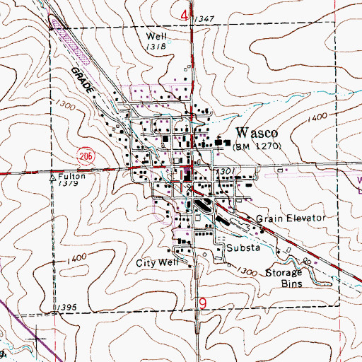Topographic Map of Wasco City / Community Library, OR