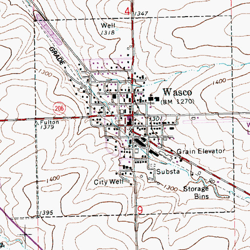 Topographic Map of Wasco City Hall, OR