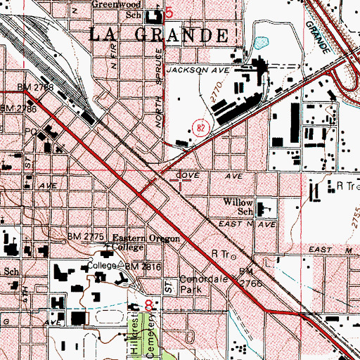 Topographic Map of American Red Cross Northeast Oregon District La Grade Office, OR