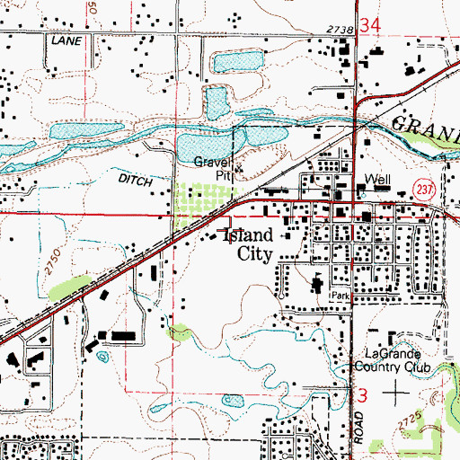 Topographic Map of Island City Town Hall, OR