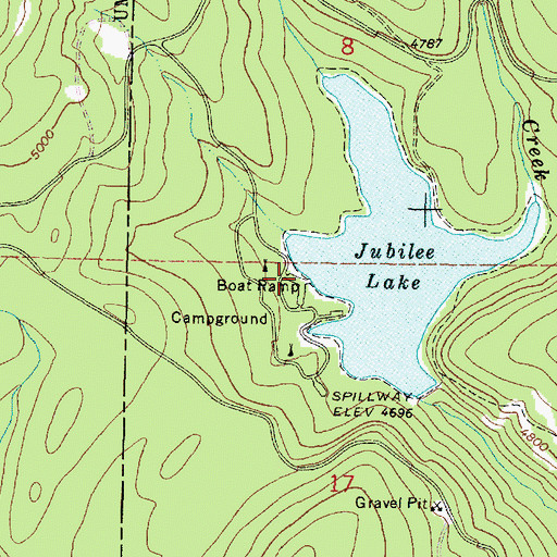 Topographic Map of Jubilee Lake Campground Boat Ramp, OR