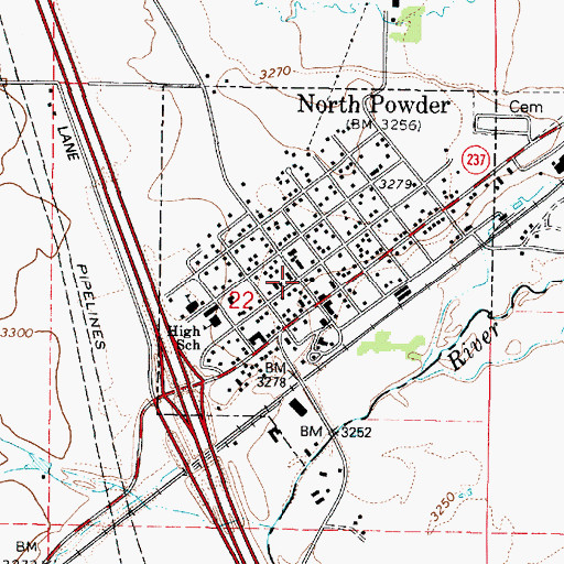Topographic Map of North Powder City Hall, OR