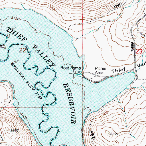 Topographic Map of Thief Valley Reservoir Boat Ramp, OR