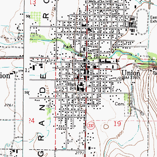 Topographic Map of Union City Hall, OR