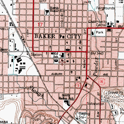 Topographic Map of Baker County Courthouse, OR