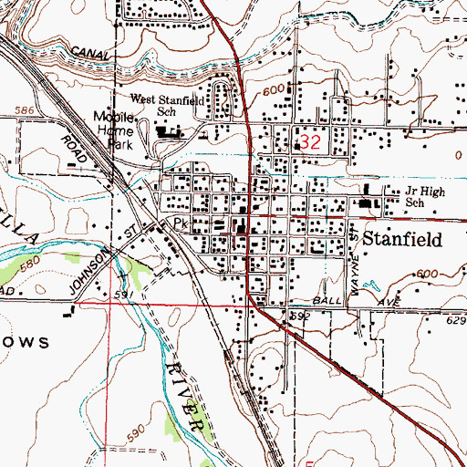 Topographic Map of Stanfield Municipal Court, OR