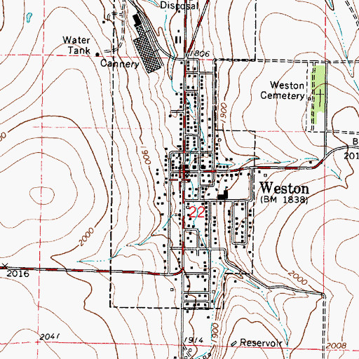 Topographic Map of Weston Public Library, OR