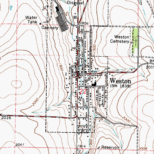 Topographic Map of Weston City Hall, OR