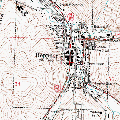 Topographic Map of Heppner Public Works Department, OR