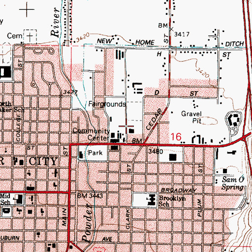 Topographic Map of Baker County Fairgrounds Cockram Arena, OR