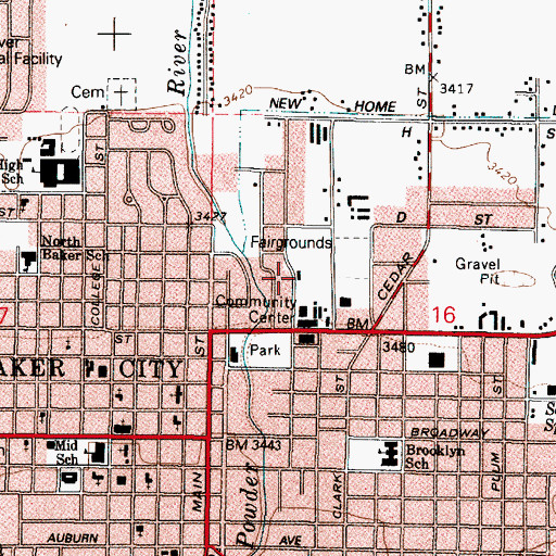 Topographic Map of Baker County Fairgrounds Rodeo Arena, OR
