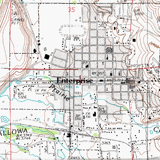 Topographic Map of The OK Theatre, OR