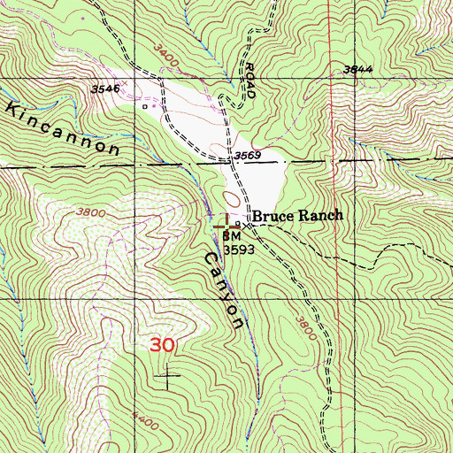 Topographic Map of Bruce Ranch, CA