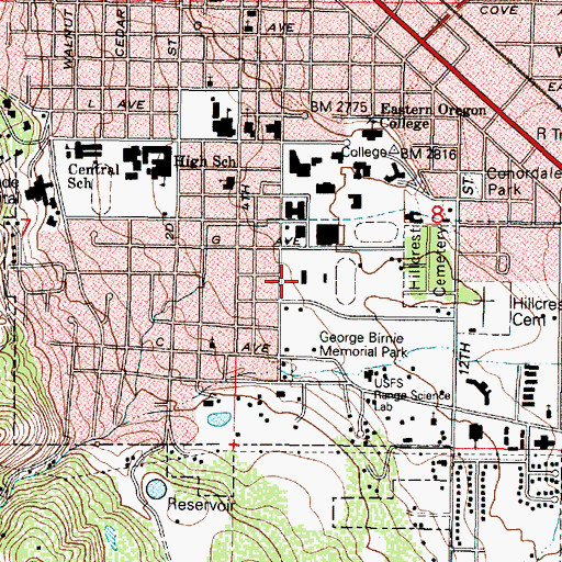 Topographic Map of Eastern Oregon University Community Stadium, OR