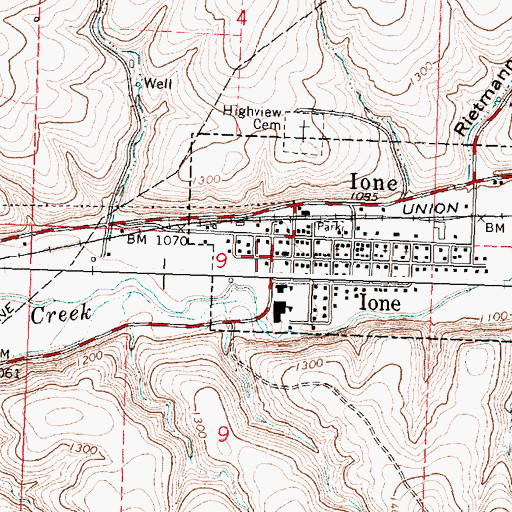 Topographic Map of Ione Maintenance Office, OR