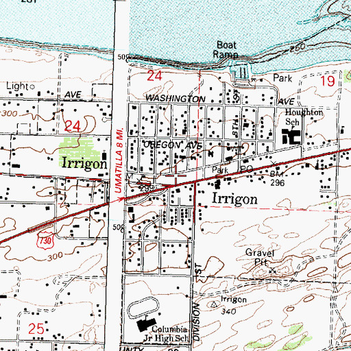 Topographic Map of Irrigon Public Works Department Office, OR