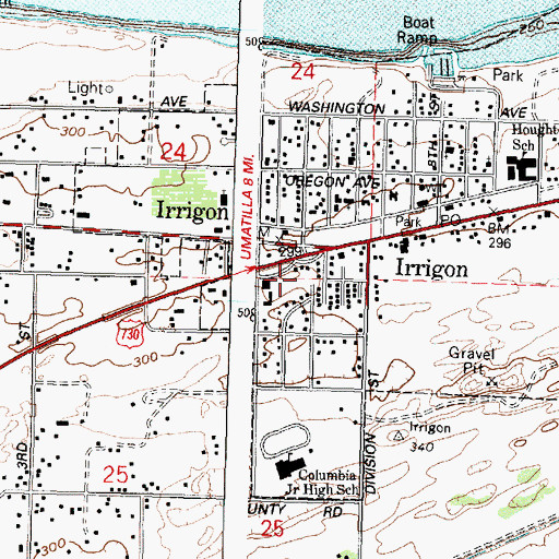 Topographic Map of Oregon Trail Library District Irrigon Branch Library, OR