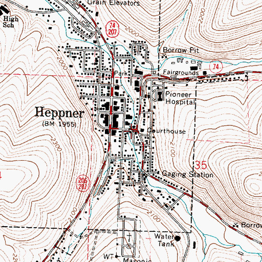 Topographic Map of Heppner Justice Court, OR