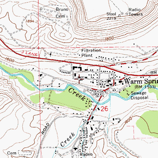 Topographic Map of Warm Springs Library, OR