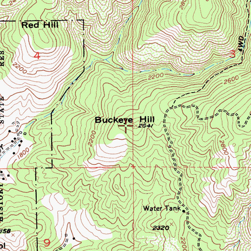 Topographic Map of Buckeye Hill, CA