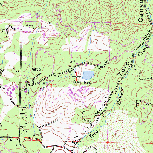 Topographic Map of Buell Reservoir, CA