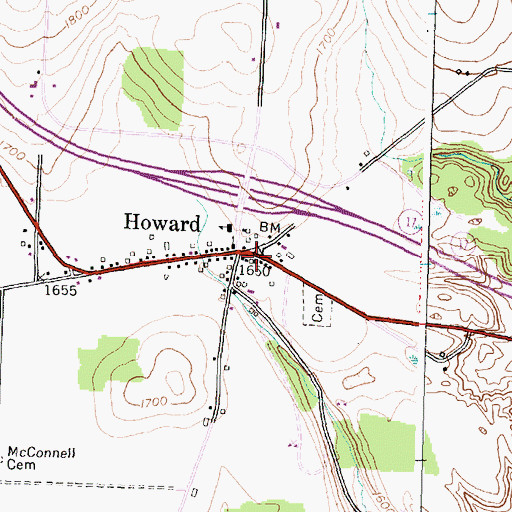 Topographic Map of Howard Volunteer Fire Department, NY