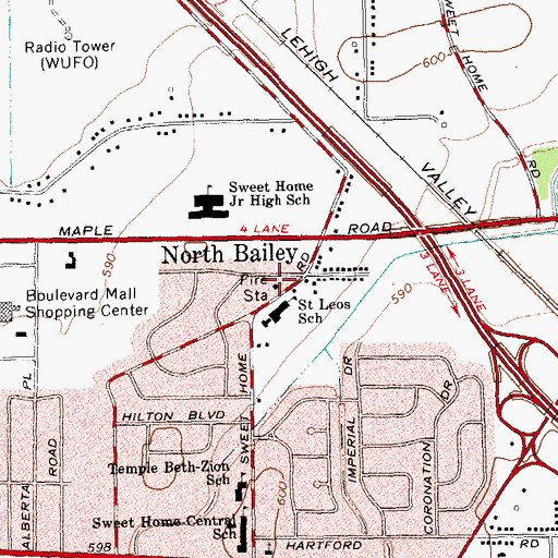 Topographic Map of North Bailey Fire Company, NY