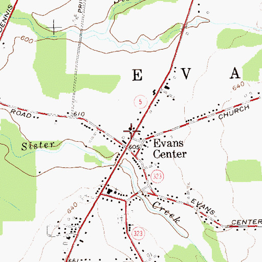 Topographic Map of Evans Center Volunteer Fire Company Station 1, NY