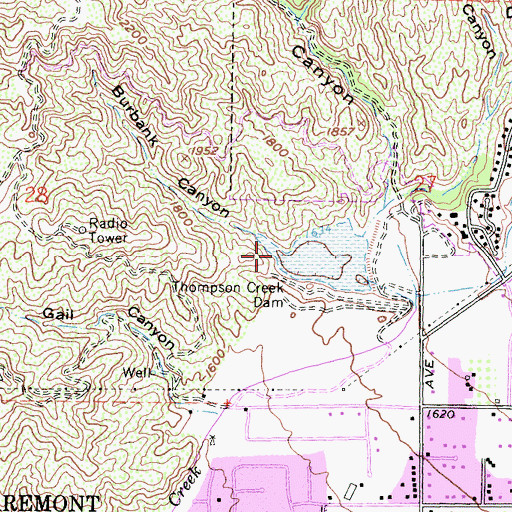 Topographic Map of Burbank Canyon, CA