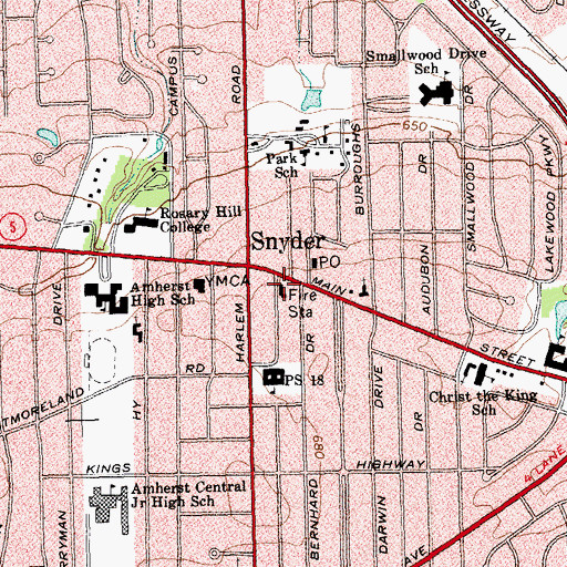 Topographic Map of Snyder Fire Department, NY