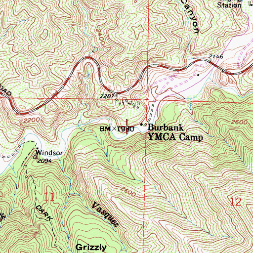 Topographic Map of Burbank YMCA Camp, CA