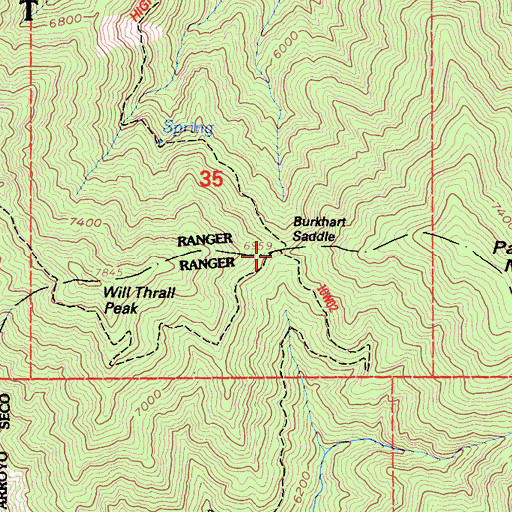 Topographic Map of Burkhart Saddle, CA
